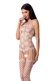 Бодистокинг Passion BS067 white, комбинезон, имитация чулок и топа на бретелях