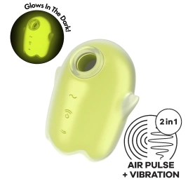 Вакуумный клиторальный стимулятор с вибрацией Satisfyer Glowing Ghost Yellow, светится в темноте