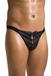 Мужские слипы на шнуровке Passion 044 SLIP BEN XXL/XXXL Black, экокожа, люверсы
