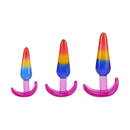 Набор анальных пробок Doc Johnson Crystal Jellies - Anal Trainer Set - Rainbow (мятая упаковка!!!)