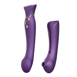 Смартвибратор 3в1 Zalo — Queen Set Twilight Purple, пульсирующая жемчужина и вакуум, кристалл Swarovski