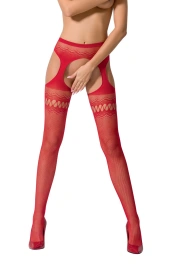 Сетчатые колготки-бодистокинги Passion S013 One Size, Red, имитация чулок и пояса с гартерами