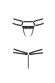 Трусики-стринги из стреп с кружевом Passion Exclusive LORRY THONG L/XL, black