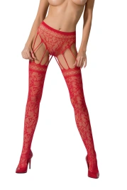 Эротические колготки-бодистокинг Passion S003 red, имитация кружевных чулок и трусиков