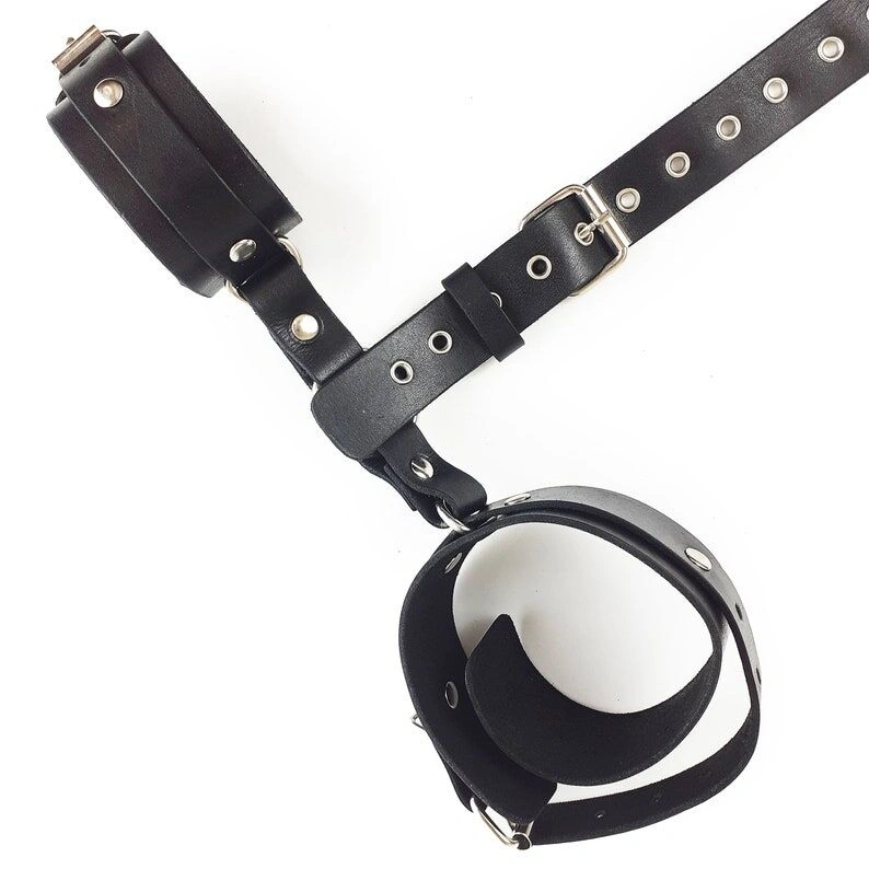 Фиксаторы для шеи и рук Art of Sex - Bondage Set из натуральной кожи, цвет черный фото 5