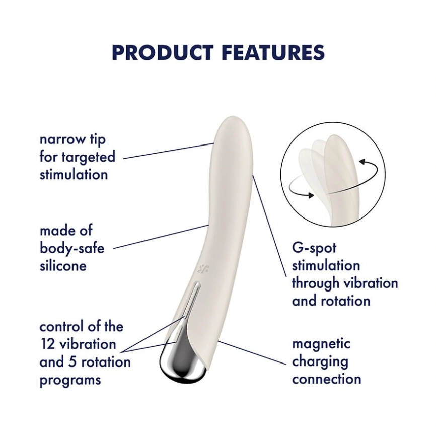 Вибратор точки G с вращением Satisfyer Spinning Vibe 1 Beige, 2 мотора фото 7