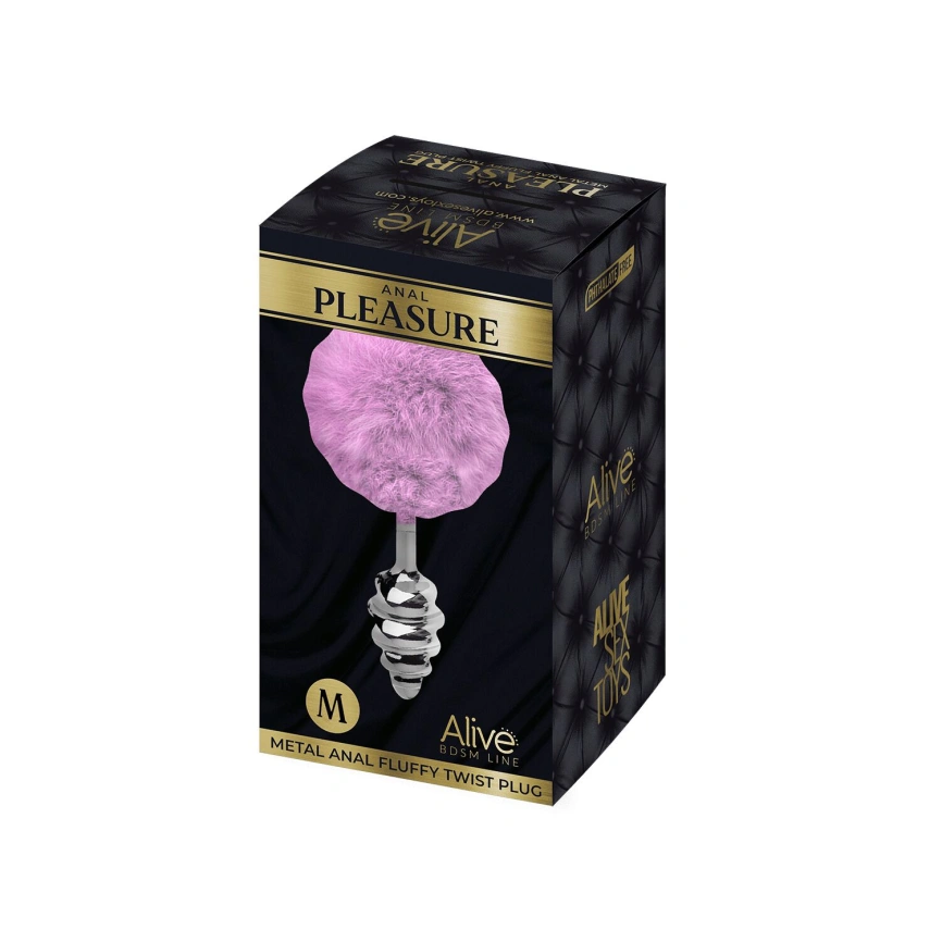 Металлическая анальная пробка Кроличий хвостик Alive Fluffy Twist Plug M Purple, диаметр 3,4 см фото 3