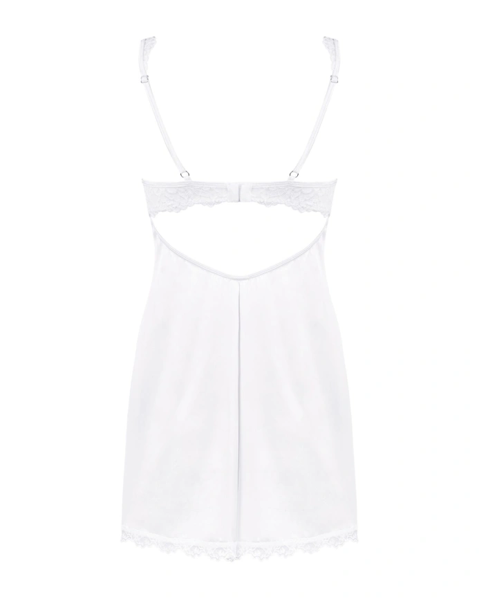 Сорочка Obsessive Amor Blanco underwire chemise & thong, L/XL, белая, кружевной лиф, стринги в наборе фото 4