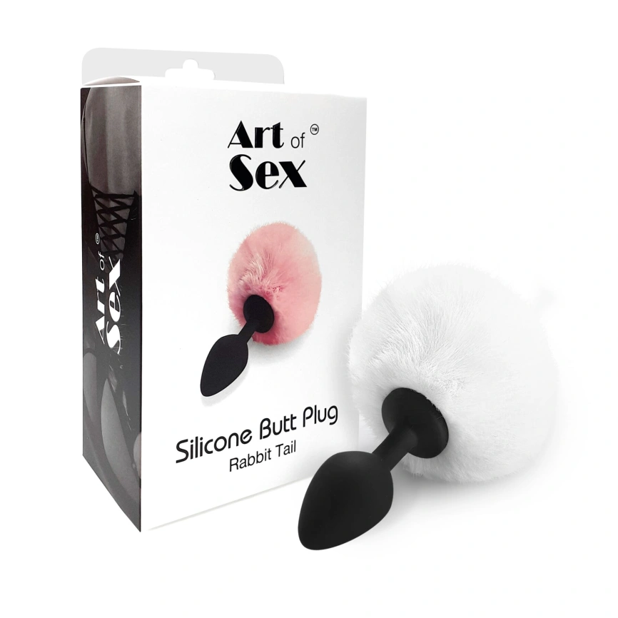 Силиконовая анальная пробка М Art of Sex - Silicone Butt plug Rabbit Tail White, диаметр 3,5 см фото 3