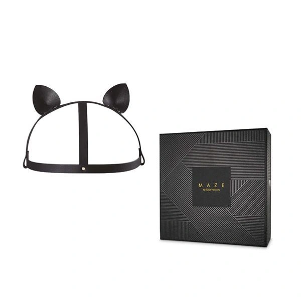 Маска кошечки Bijoux Indiscrets MAZE - Cat Ears Headpiece Black, экокожа фото 2