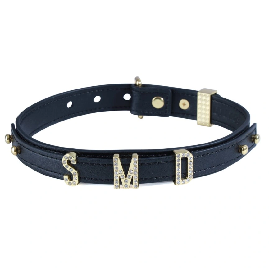 Ошейник LOCKINK Dark DIY Alphabet Collar, черный, искусственная кожа, буквы со стразами фото 1