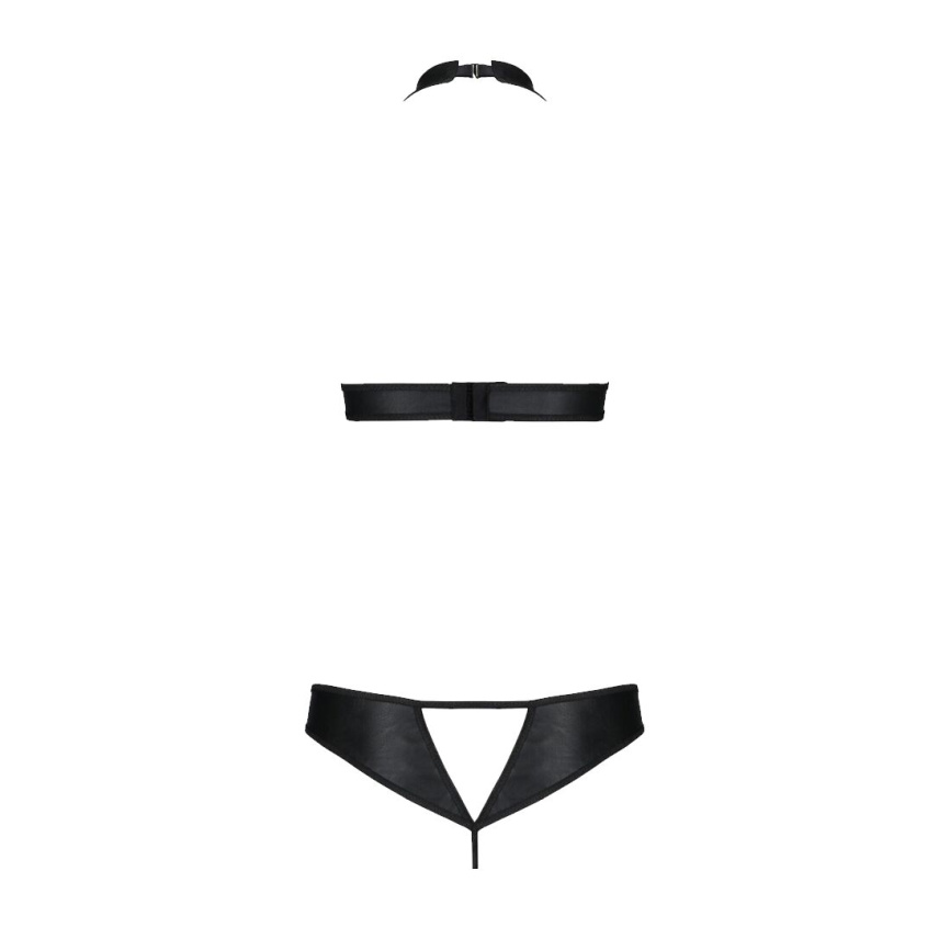 Комплект із екошкіри Passion MALWIA SET with Open Bra 4XL/5XL black, топ та трусики з люверсами фото 8
