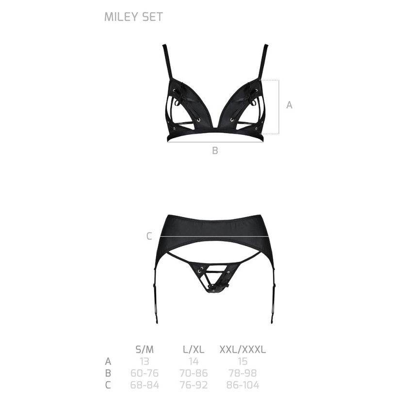 Комплект з екошкіри Passion MILEY SET S/M, black, трусики, бюстгальтер, пояс для панчіх фото 5