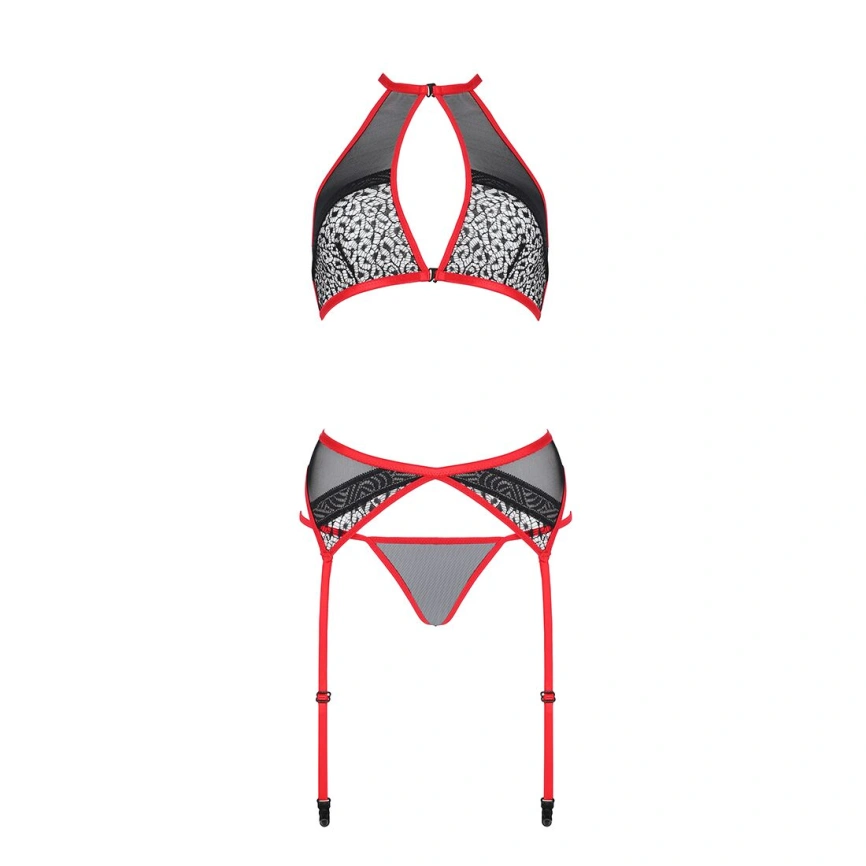 Комплект белья Passion SATARA SET L/XL red, топ, пояс для чулок, стринги фото 10