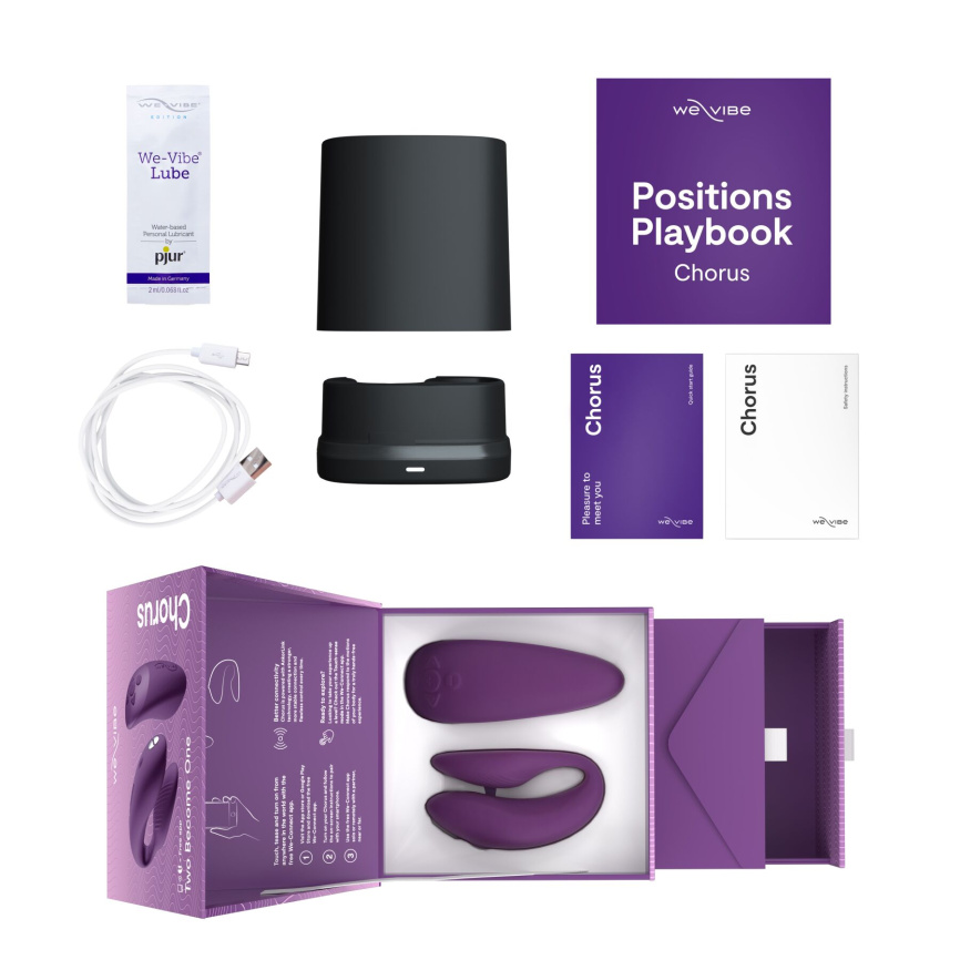 Смарт-вібратор для пар We-Vibe Chorus Purple, сенсорне керування вібраціями стисненням пульта	 фото 8