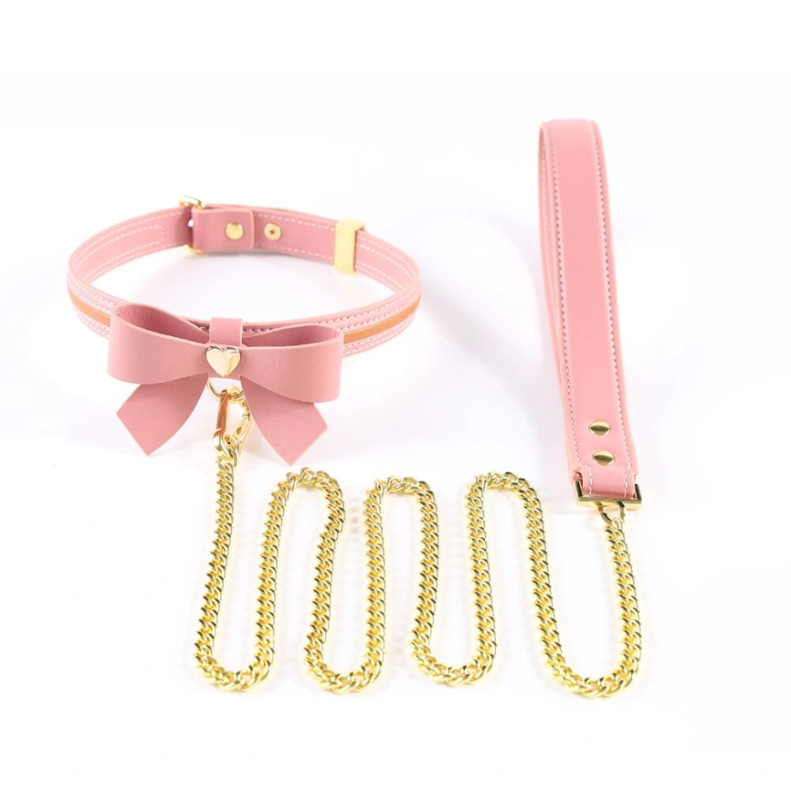 Ошейник с поводком LOCKINK SEVANDA Love Heart Butterfly Leather Collar Set, розовый, с бантом фото 1