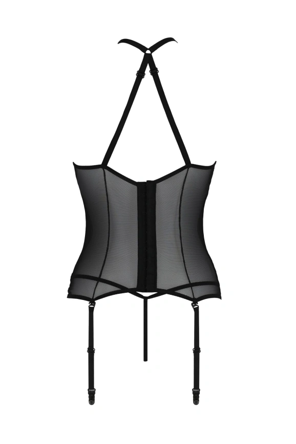 Корсет с пажами Passion SATARA CORSET L/XL black, стринги, кружево, застежки спереди и сзади фото 4