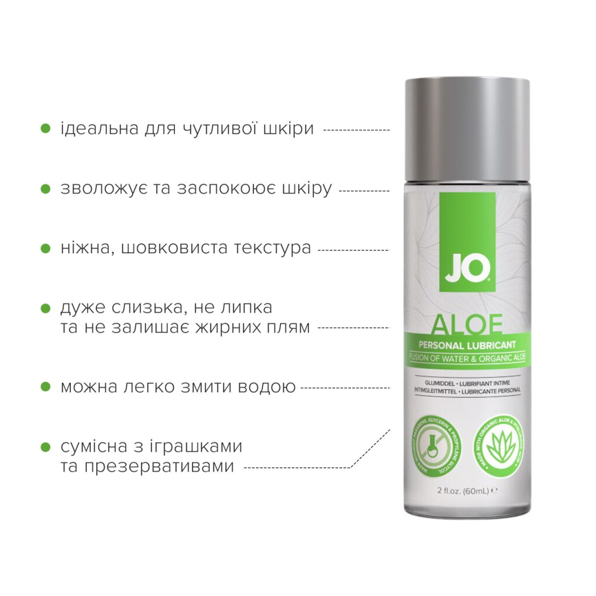 Змазка на водній основі JO H2O Organic Aloe (60 мл), зволожувальний та заспокійливий ефект фото 3