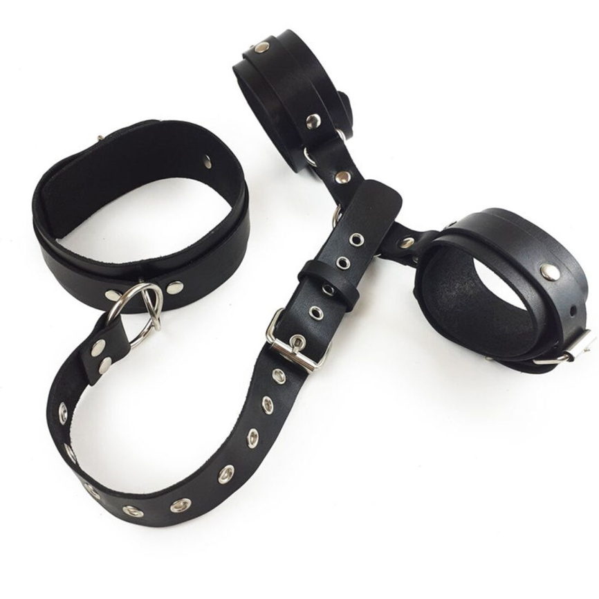 Фіксатори для шиї та рук Art of Sex - Bondage Set з натуральної шкіри, колір чорний фото 4