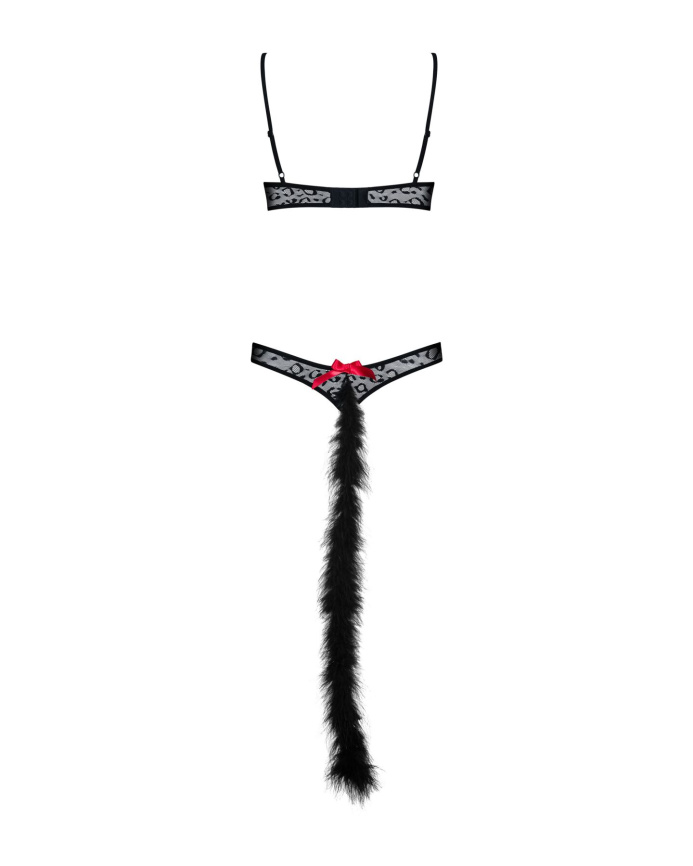 Еротичний костюм гепарду Obsessive Gepardina 3 pcs costume L/XL, чорний, хутряне оздоблення, монокін фото 6