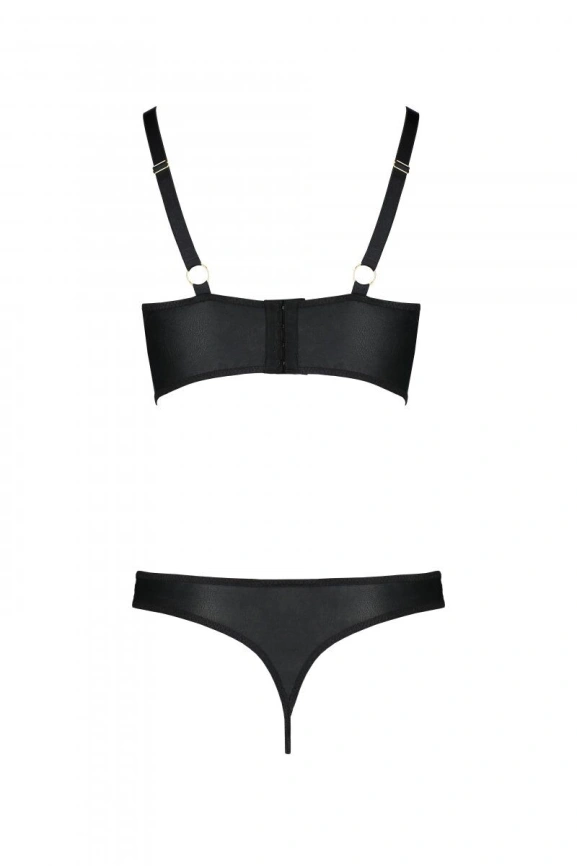 Комплект из эко-кожи с люверсами и ремешками Passion MALWIA BIKINI XXL/XXXL, black, бра и трусики фото 4