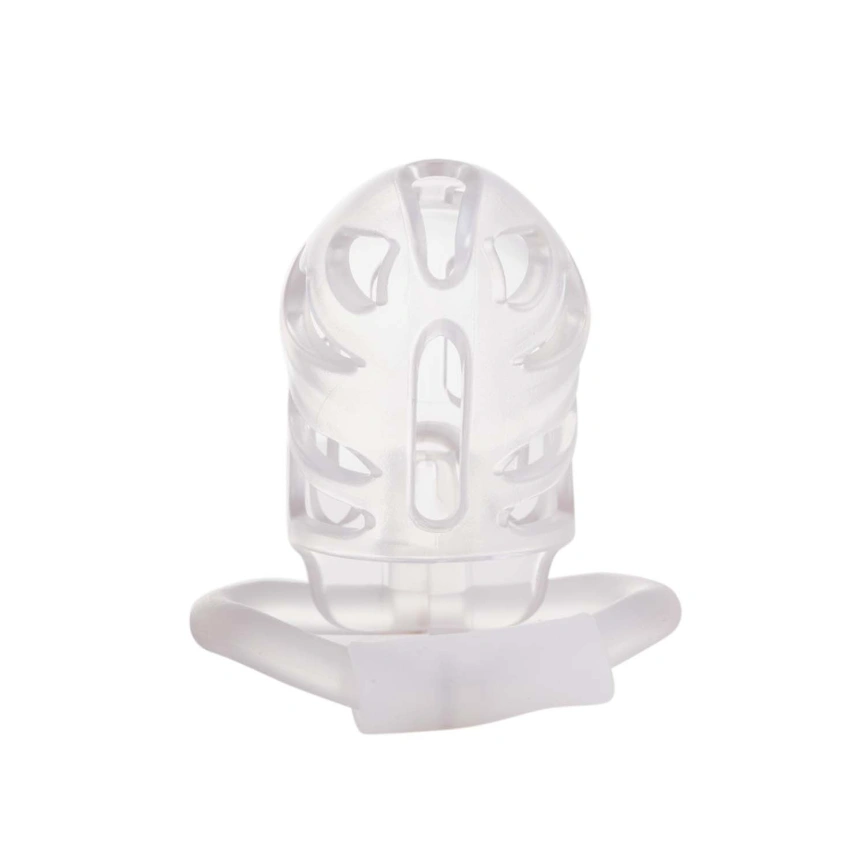 Клетка для пениса LOCKINK SEVANDA Plastic Penis Chastity Cage, прозрачная, 3 кольца разных размеров фото 4