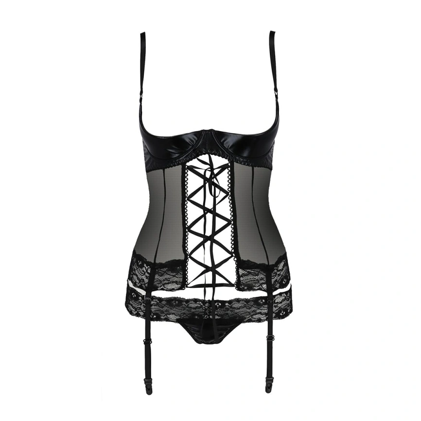 Корсет с открытой грудью Passion Exclusive NORTH CORSET L/XL, black, пажи, трусики, шнуровка фото 8