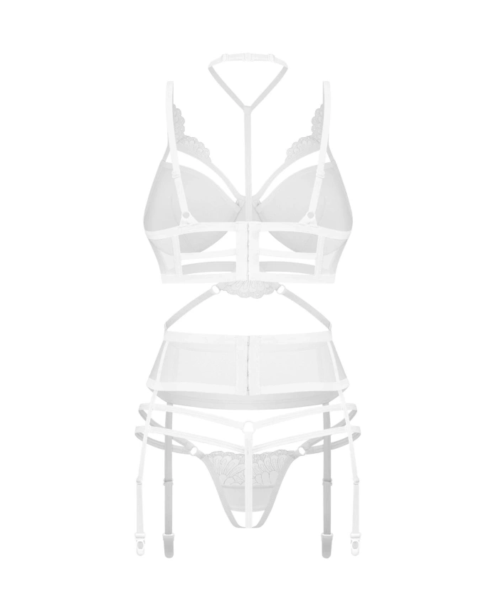 Комплект Obsessive Premisis White 3-pcs crotchless set S/M фото 3