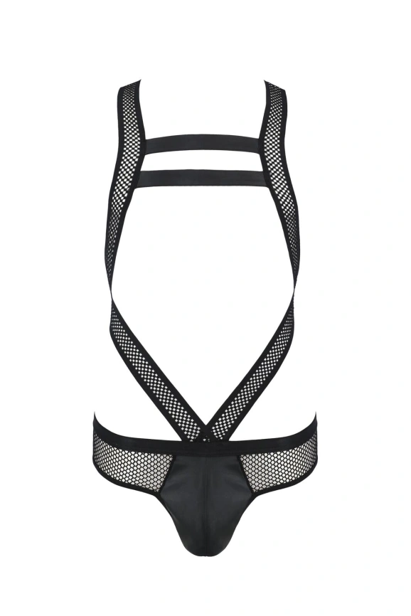 Мужское эротическое сетчатое боди Passion 045 VICTOR S/M Black, экокожа, сетка фото 3