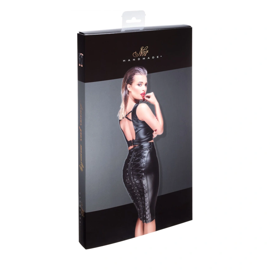 Юбка-карандаш со шнуровкой Noir Handmade F152 Powerwetlook pencil skirt, M, с мокрым эффектом фото 5