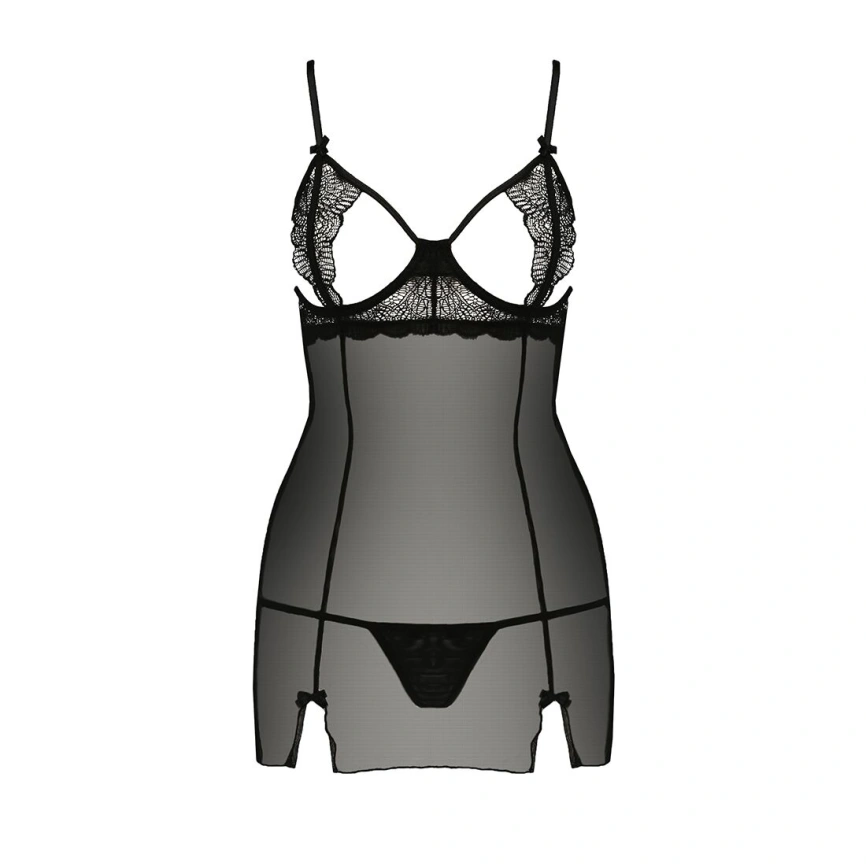 Прозрачная сорочка приталенная Passion QUENTRIS CHEMISE L/XL, black, трусики фото 9