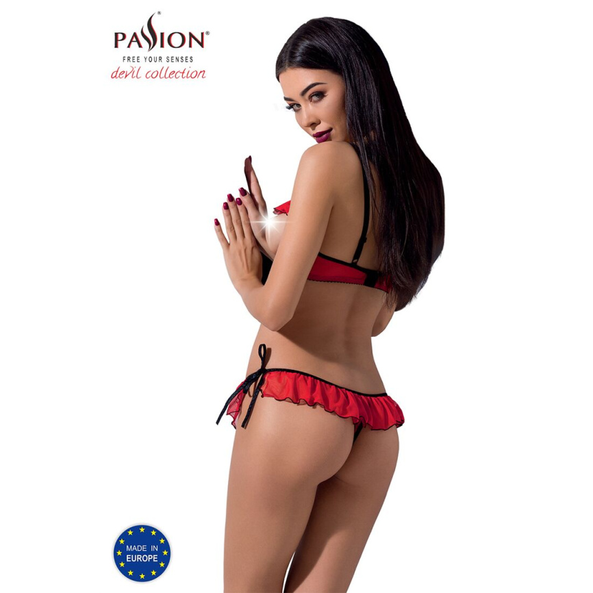 Комплект білизни Passion Exclusive CHERRY SET OpenBra L/XL, red, відкритий ліф, трусики-спідничка фото 2