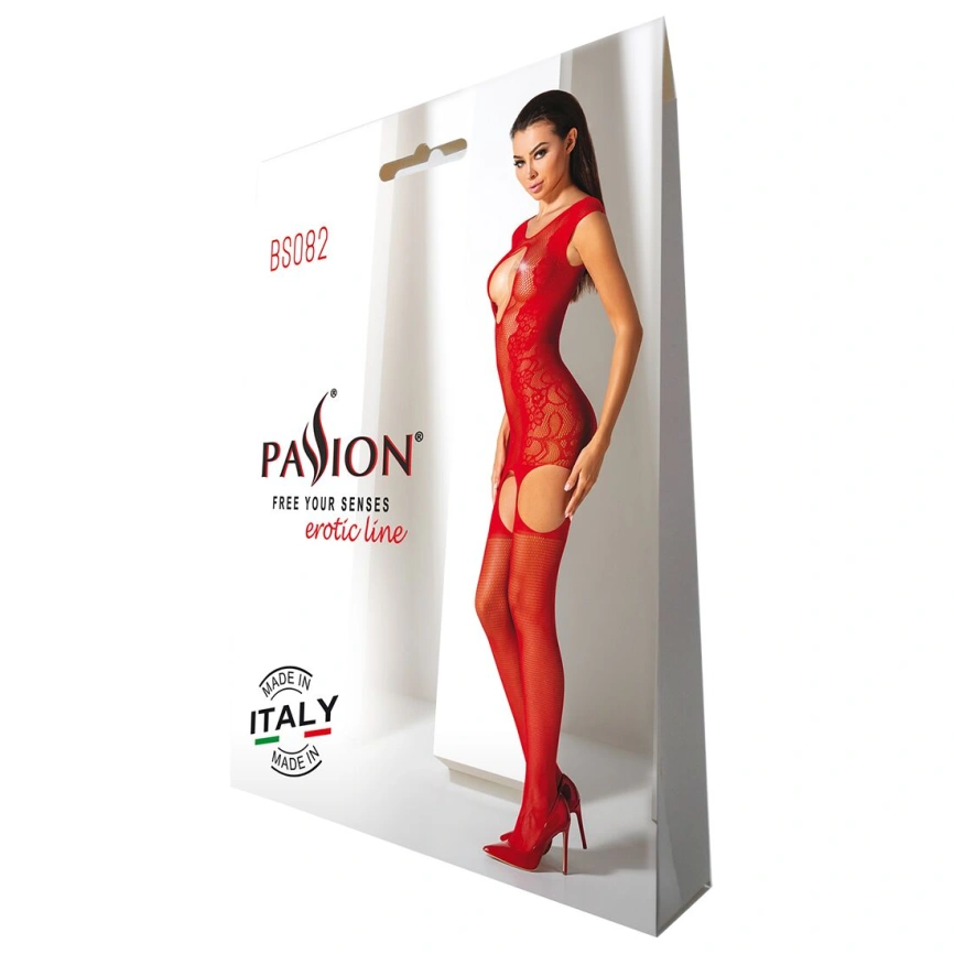 Ажурный бодистокинг с чулками Passion BS082 red фото 12