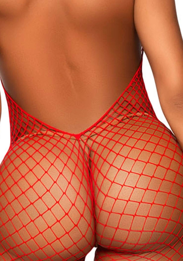 Эротический сетчатый бодистокинг Leg Avenue Racer neck bodystocking Red фото 4