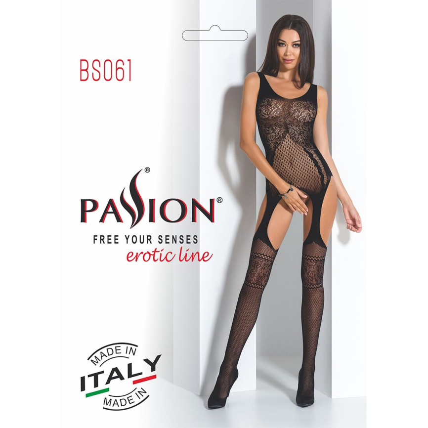 Бодістокінг Passion BS061 black, комбінезон, імітація панчіх фото 7