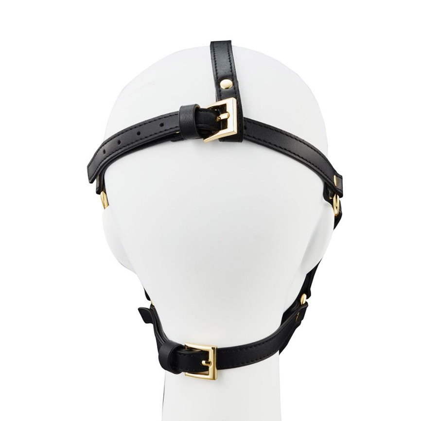 Маска-збруя для мінету LOCKINK SEVANDA Blowjob Head Harness, чорна, з м’якою вставкою у вигляді губ фото 6