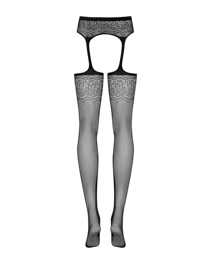 Сетчатые чулки-стокинги с цветочным рисунком Obsessive Garter stockings S207 S/M/L, черные фото 6