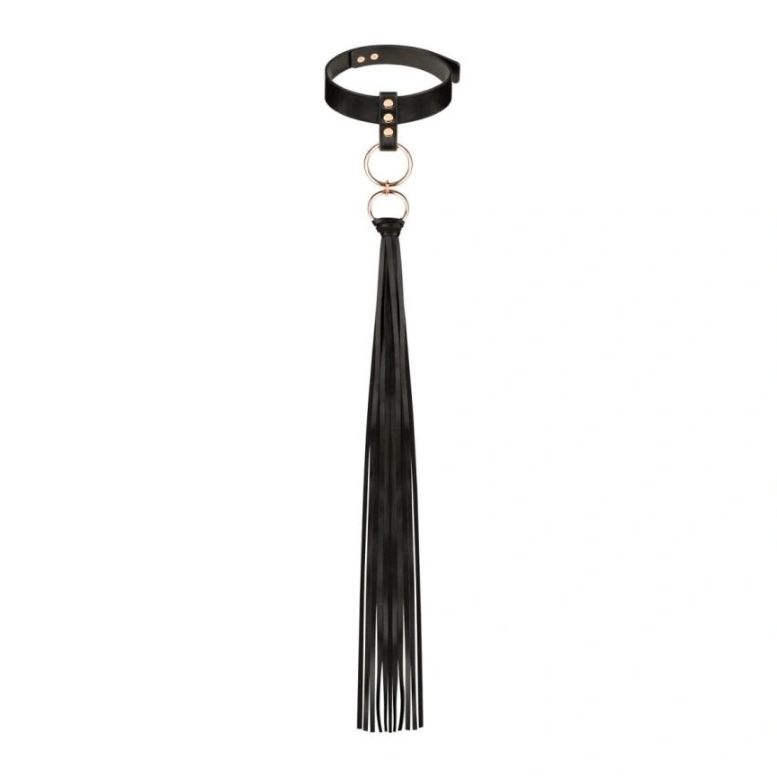 Ошейник с флоггером Rosy Gold - Collar with Flogger - Black фото 1