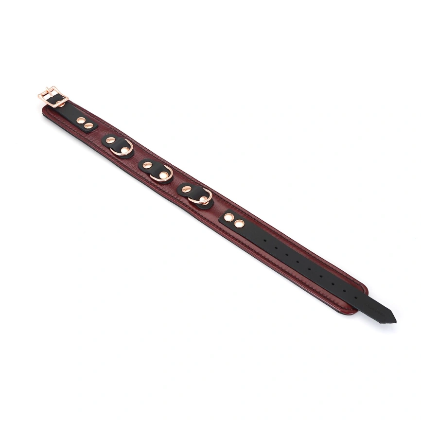 Кожаный ошейник с поводком Liebe Seele Wine Red Collar and Leash, 3 кольца для крепления фото 9