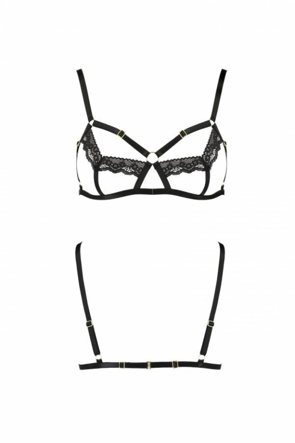 Бюстгальтер-стрепы с кружевом Passion Exclusive SOLON BRA L/XL, black фото 1