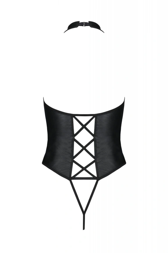 Боди из экокожи Passion NANCY BODY 4XL/5XL black, с имитацией шнуровки и открытым доступом фото 4
