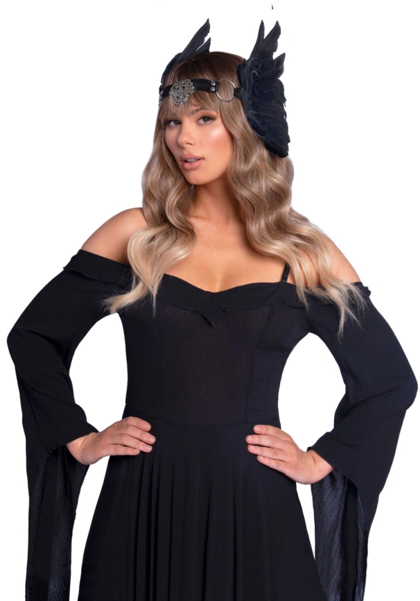 Повязка на голову с крыльями Leg Avenue Feather headband Black, перья и натуральная кожа фото 4