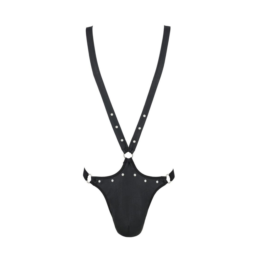 Чоловіче боді з люверсами Passion 028 HARRY L/XL Black, екошкіра, на шлейках фото 11