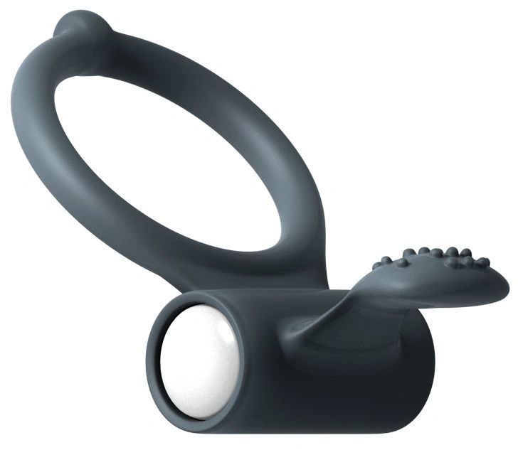 Эрекционное кольцо Dorcel Power Clit Black V2 с вибрацией, с язычком со щеточкой фото 1
