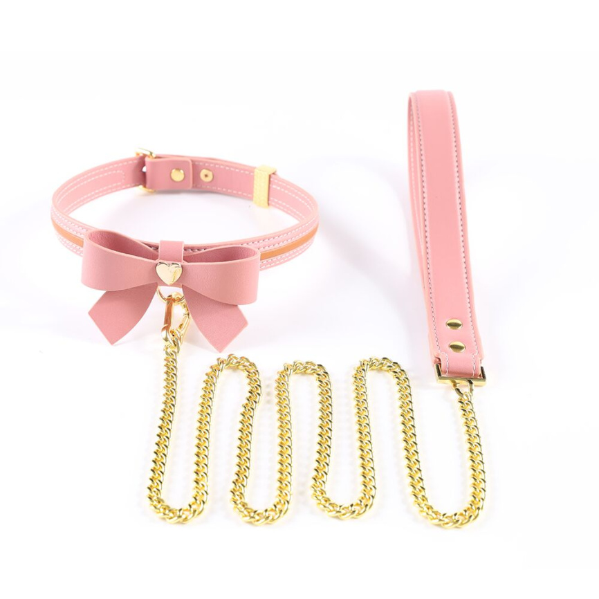 Нашийник з повідцем LOCKINK SEVANDA Love Heart Butterfly Leather Collar Set, рожевий, з бантом фото 1