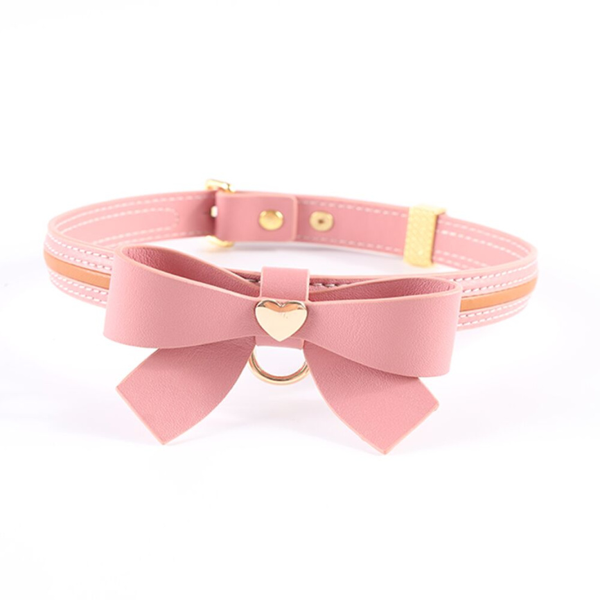 Нашийник з повідцем LOCKINK SEVANDA Love Heart Butterfly Leather Collar Set, рожевий, з бантом фото 5
