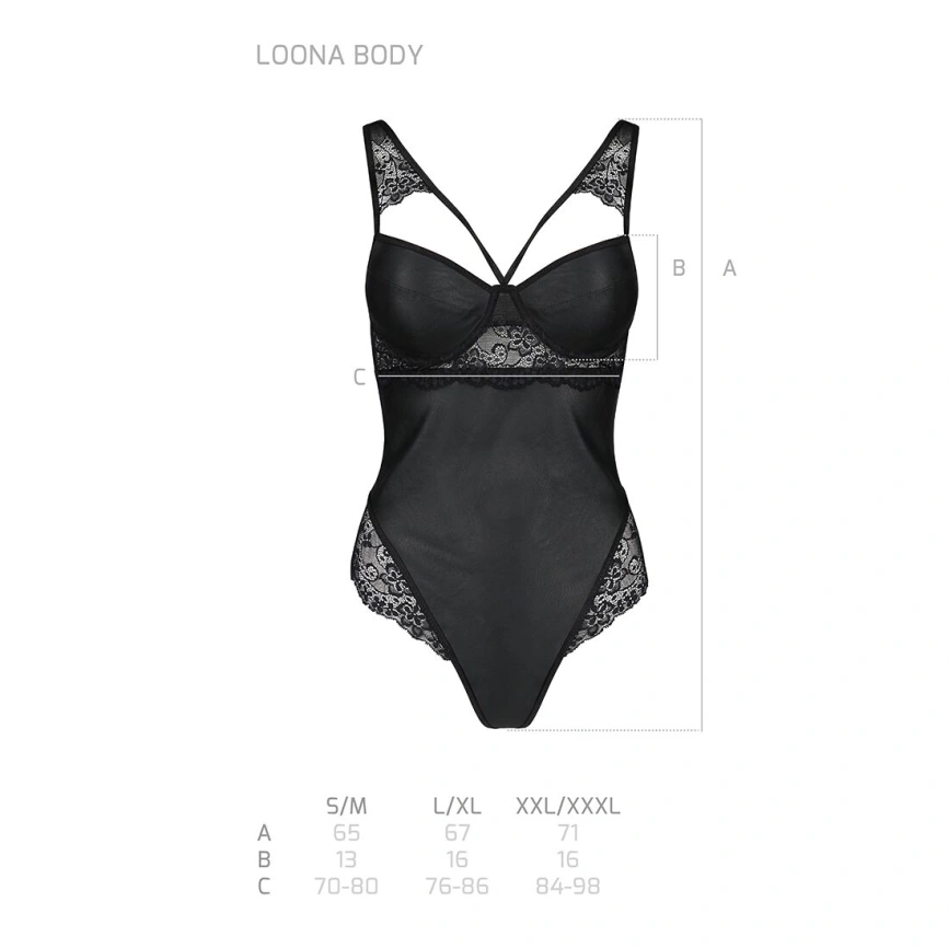 Боди из эко-кожи и кружева Passion LOONA BODY S/M, black фото 11