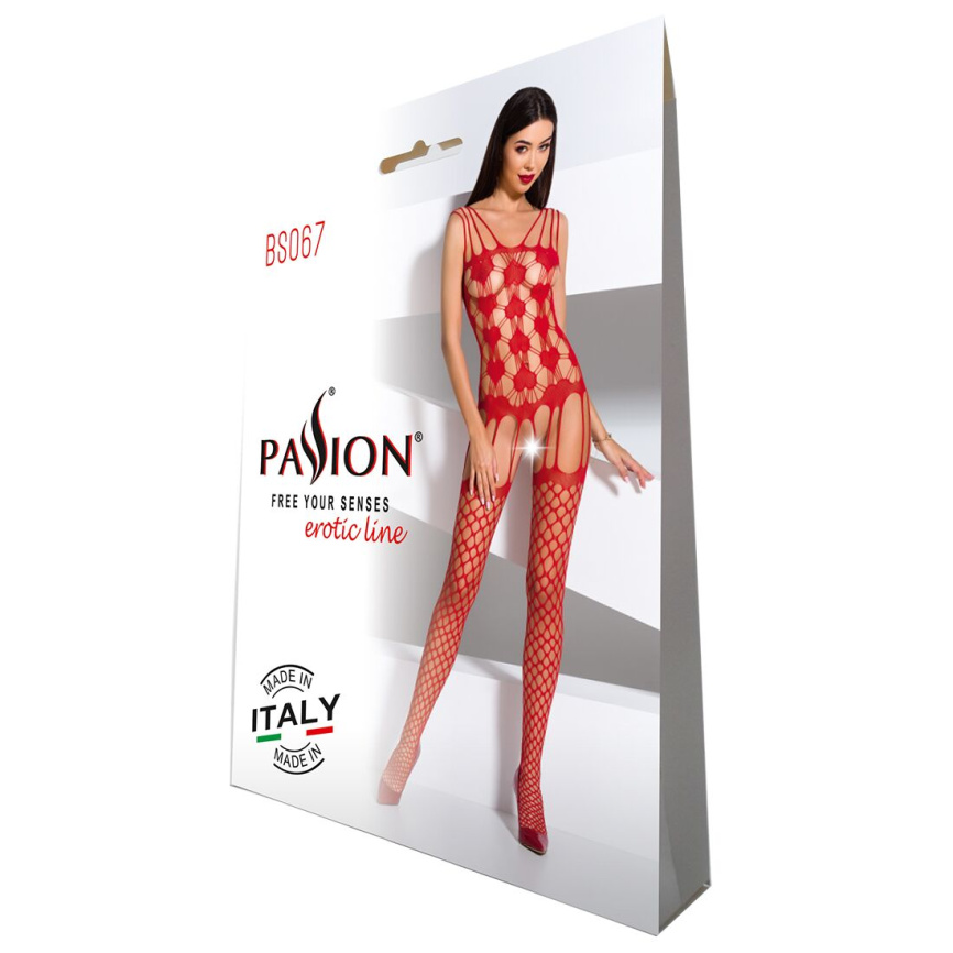 Бодістокінг Passion BS067 red, комбінезон, імітація панчох і топа на бретелях фото 5