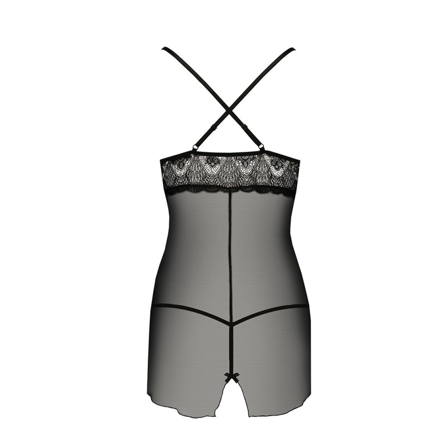 Прозора сорочка приталена Passion QUENTRIS CHEMISE S/M, black, трусики фото 6