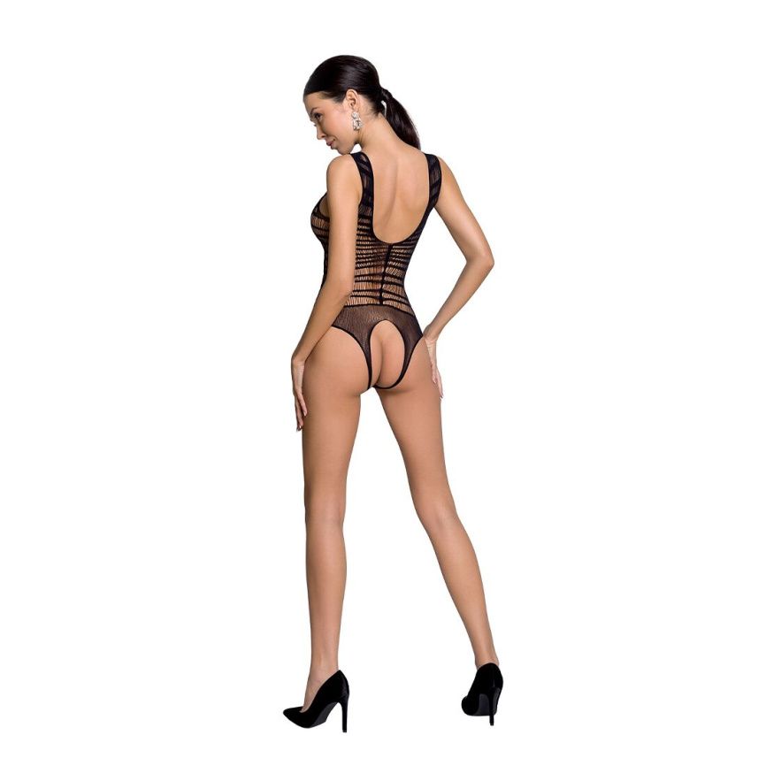 Бодістокінг з доступом Passion BS086 black, вертикальна сітка, виріз на спинці фото 4